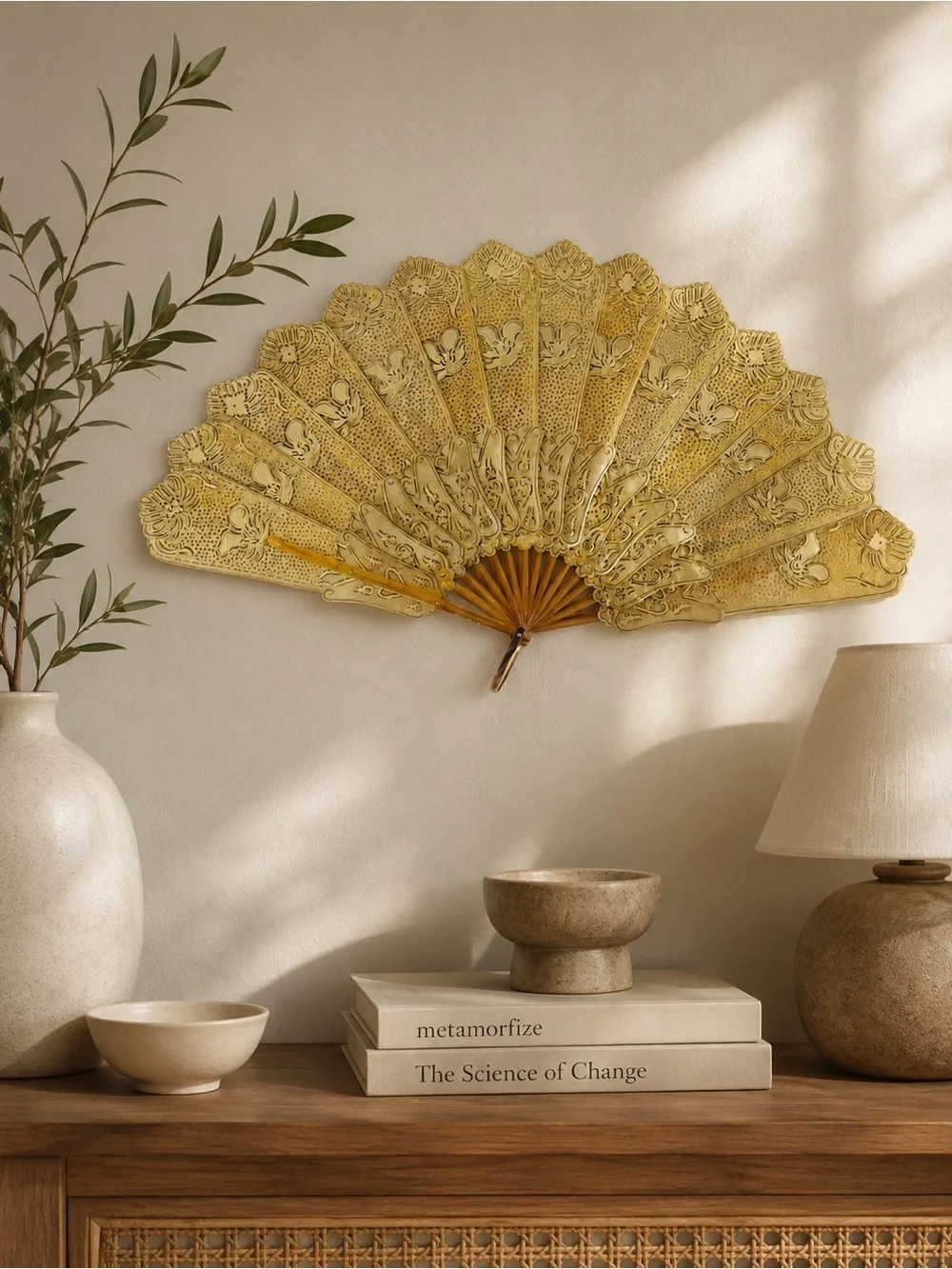 🪭 Vintage Poppy Dharsono Indonesian Javanese Leather & Horn Fan with Box